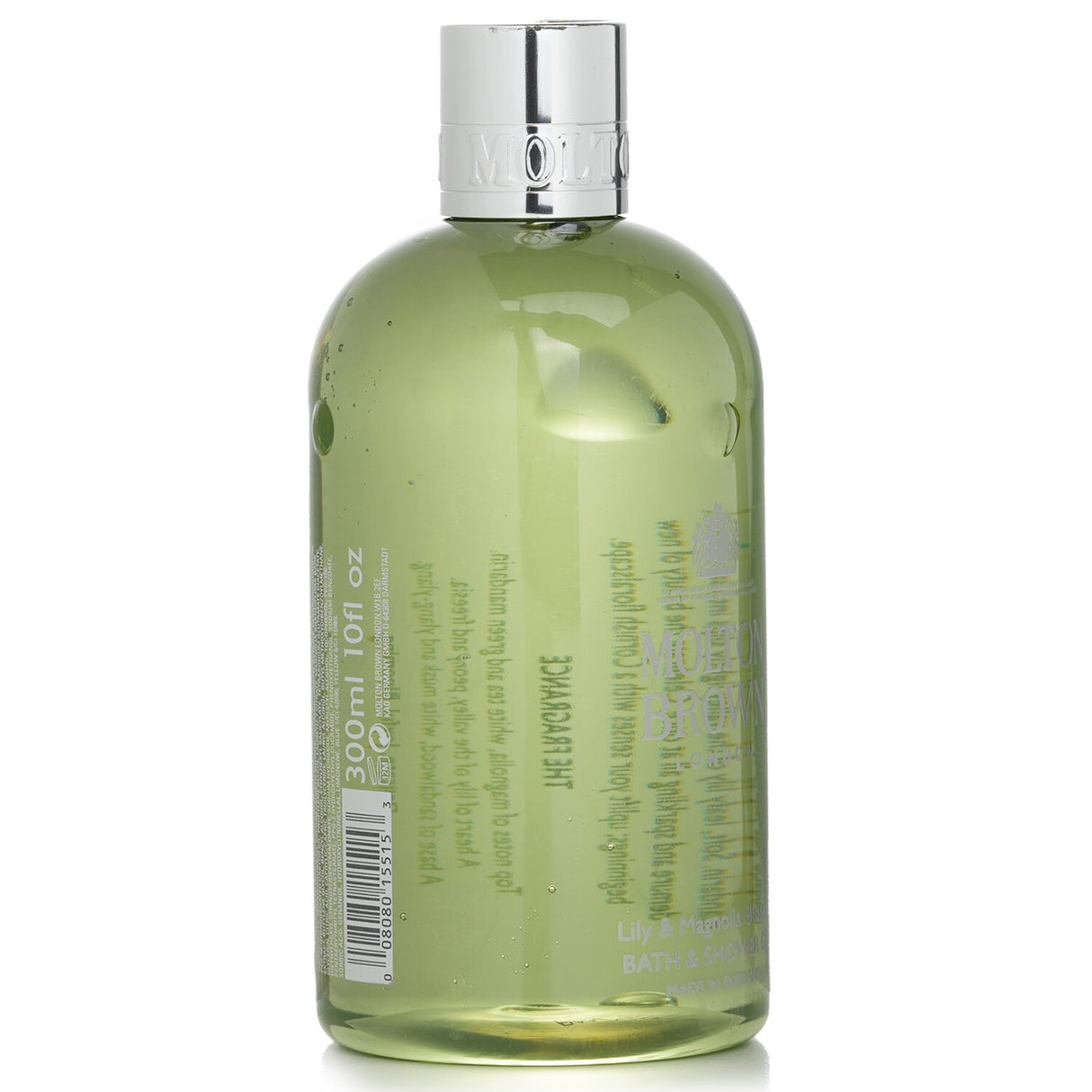 Luxurious vegan bath & shower gel with floral magnolia, lily, and sandalwood scent, perfect for gentle cleansing.