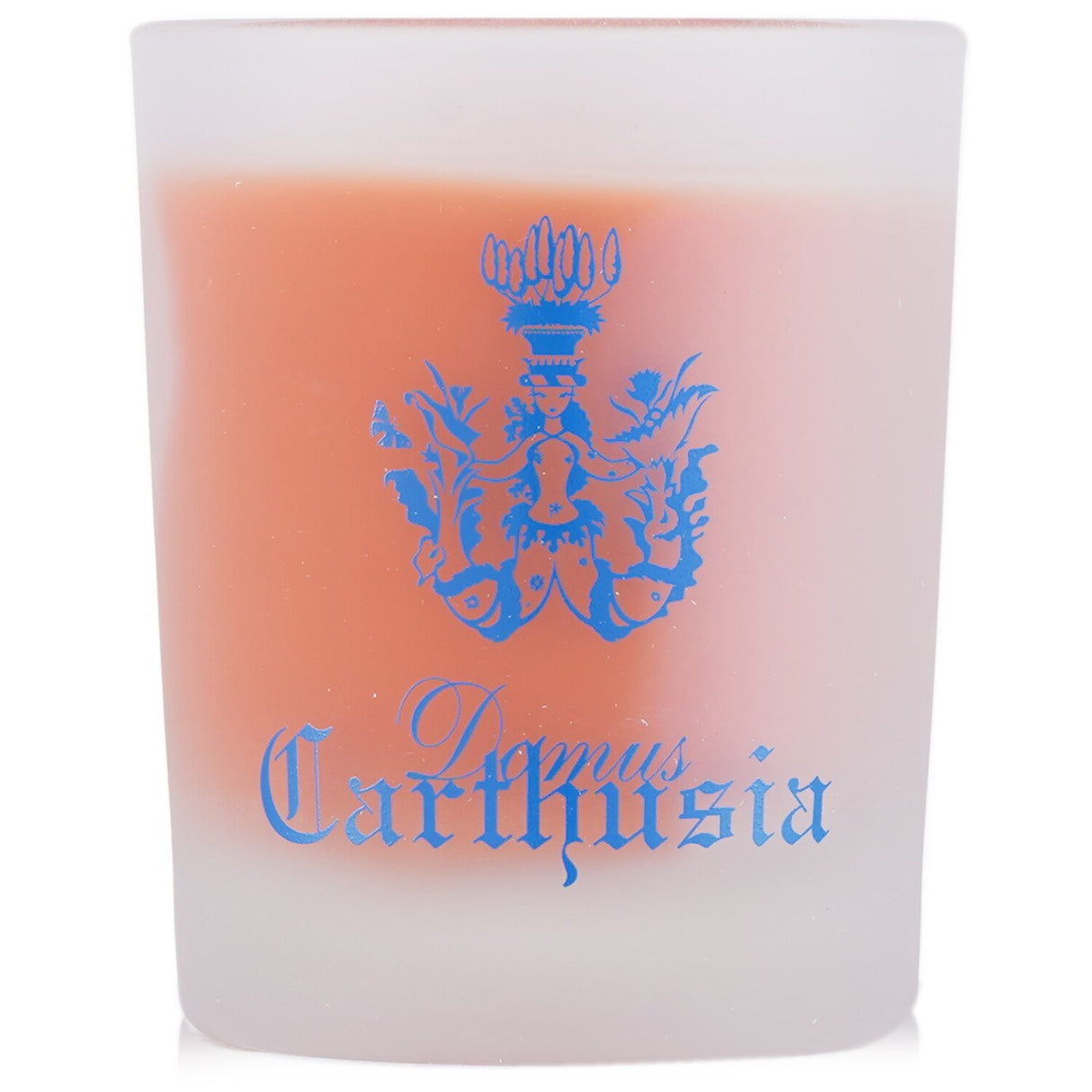 Carthusia Corallium scented candle in a sandblasted glass holder, crafted in Italy, offers a warm, floral aroma for 20 hours.