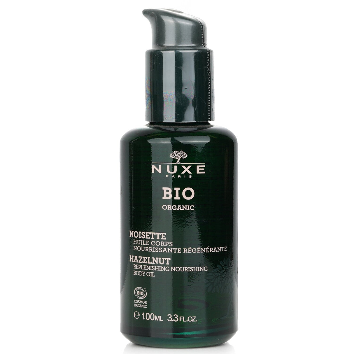Luxurious Nuxe Bio Organic Hazelnut Body Oil in a 100ml bottle, perfect for deep hydration and massage with a delightful orange blossom scent.
