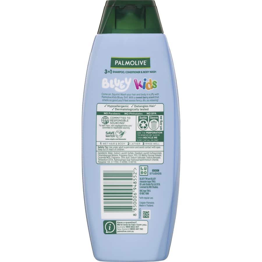Palmolive Kids 3 In 1 Bodywash Shampoo Conditioner Bluey 350mL