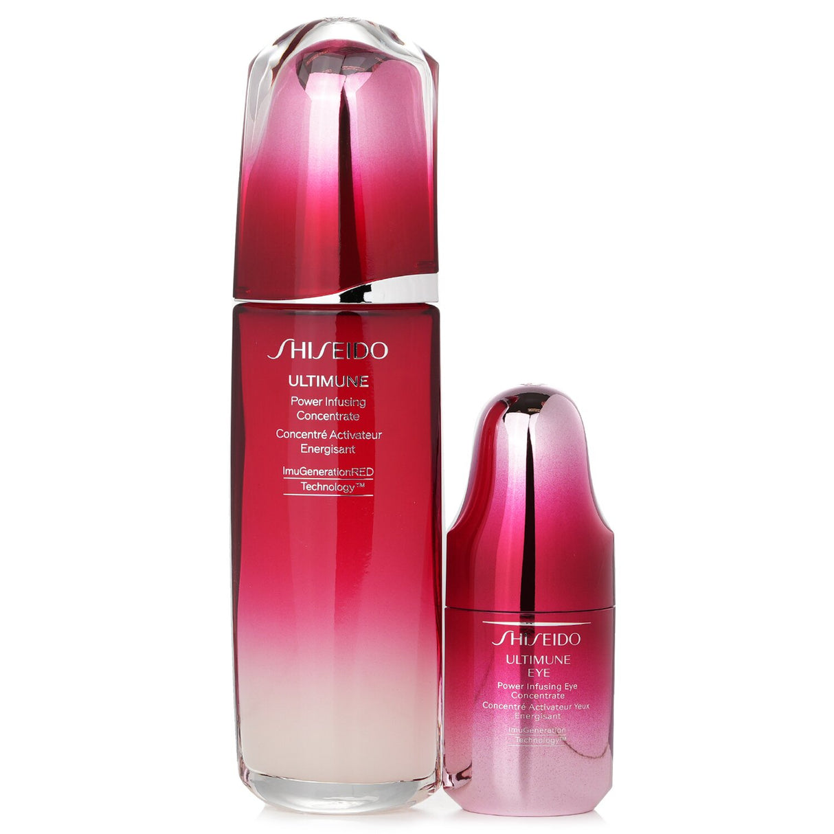 Shiseido Ultimune set includes 100ml face concentrate and 15ml eye concentrate, promoting youthful, resilient skin.
