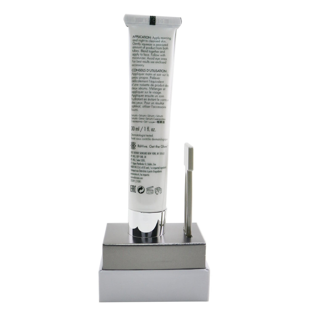 ReVive Clarte Vitamin Brightening Serum in dual-chamber design, featuring 15% L-Ascorbic acid for brighter, firmer skin.