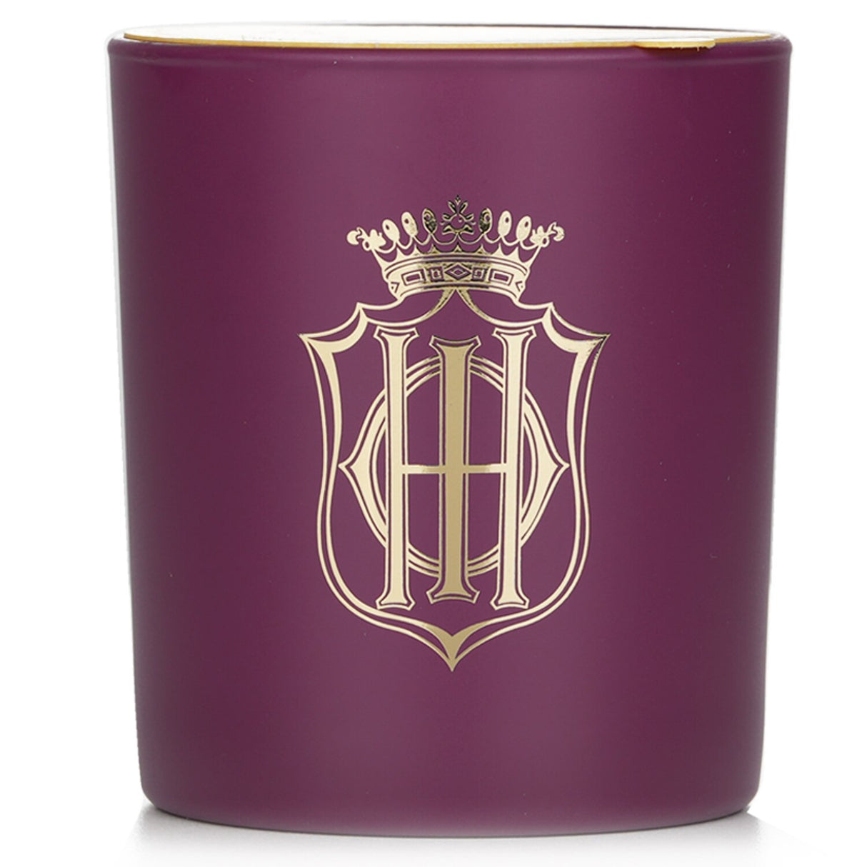 Elegant burgundy glass candle housing sunshine yellow wax, releasing a refreshing rose scent for a serene ambiance.