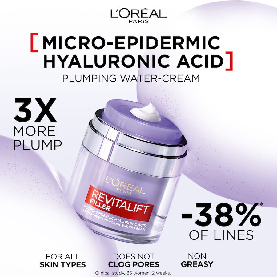 Loreal Revitalift Filler Face Cream Hyaluronic Acid Pluming Water 50mL