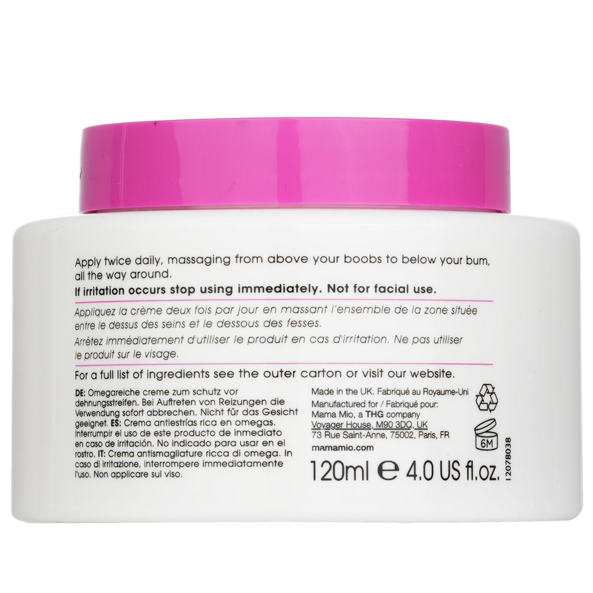 Mama Mio Tummy Rub Butter in Lavender & Mint, a luxurious 120ml cream to soothe skin and prevent stretch marks during pregnancy.