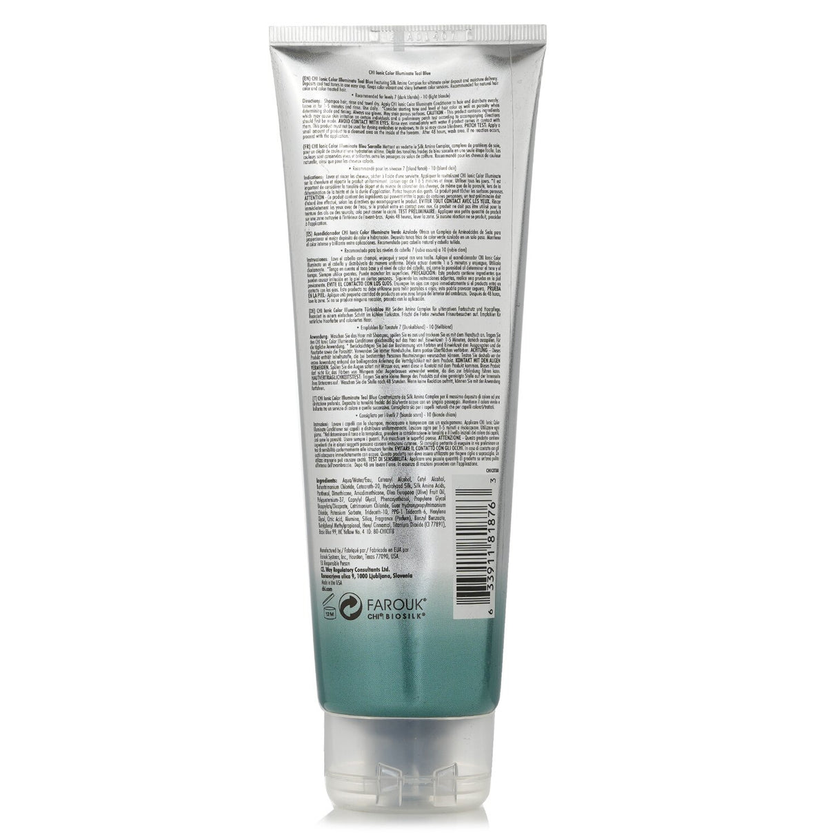 Teal blue conditioner in a 251ml bottle, enhances color and hydrates hair with natural ingredients for vibrant, healthy locks.