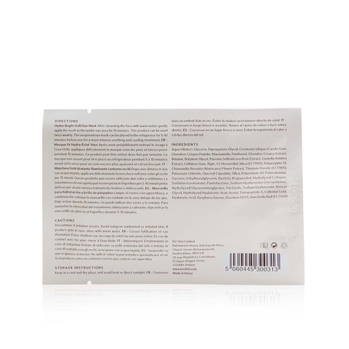 Gold-infused eye mask designed to hydrate, reduce puffiness, and rejuvenate the delicate eye area for instant radiance.