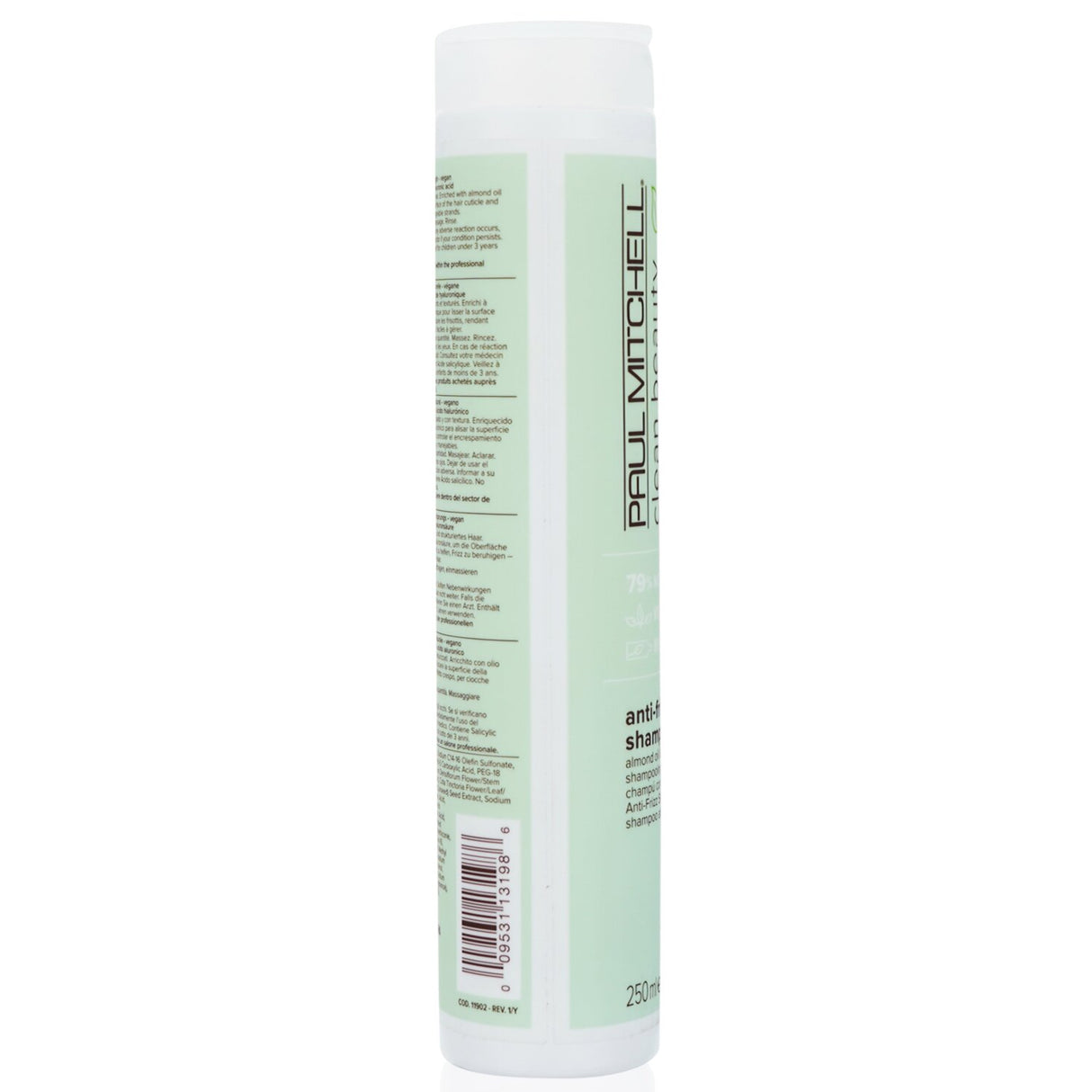 Paul Mitchell Clean Beauty Anti-Frizz Shampoo in a 250ml bottle, designed to smooth frizz and enhance hair manageability.