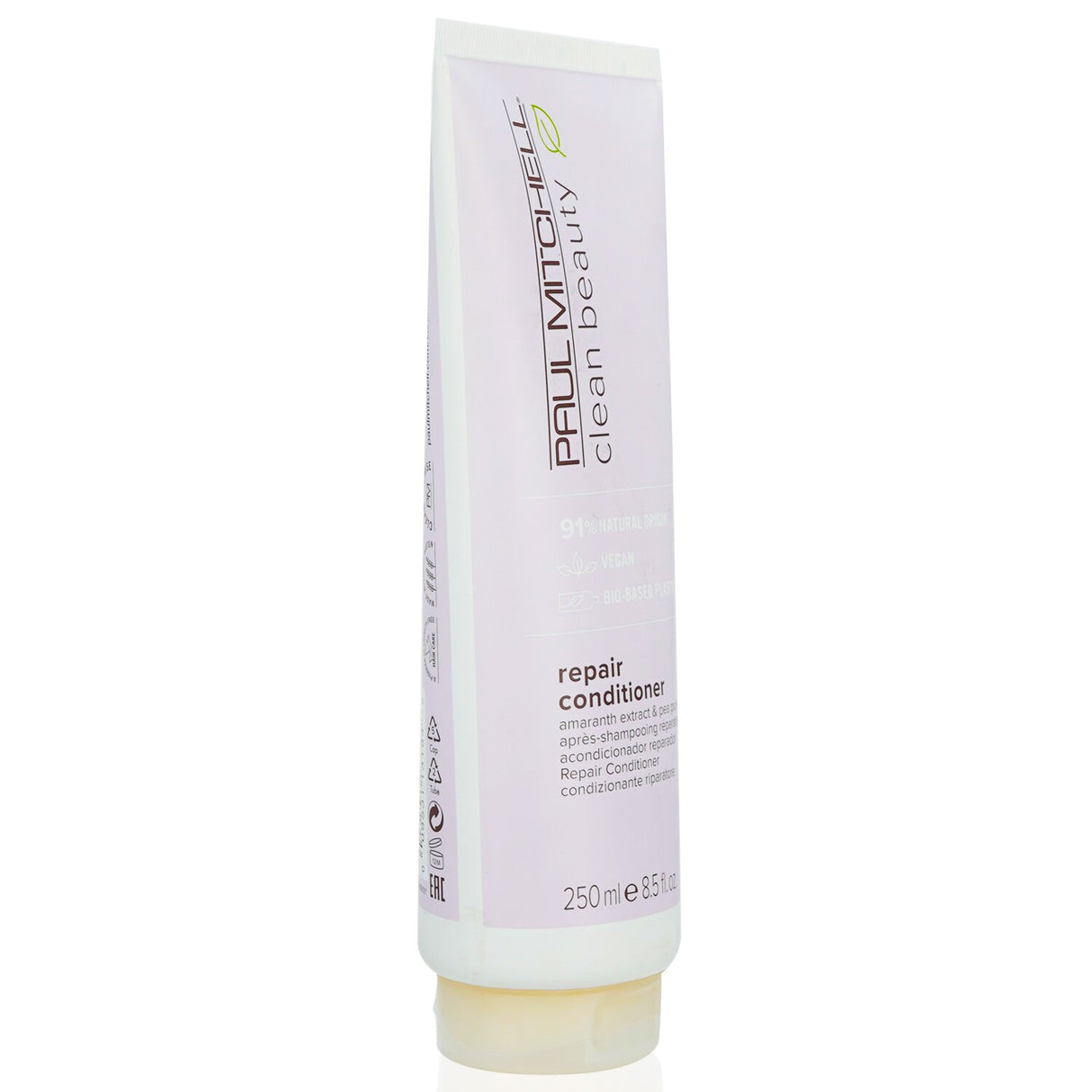 Paul Mitchell Clean Beauty Repair Conditioner in 250ml, a vegan, sulfate-free formula for stronger, hydrated hair with a floral musk scent.