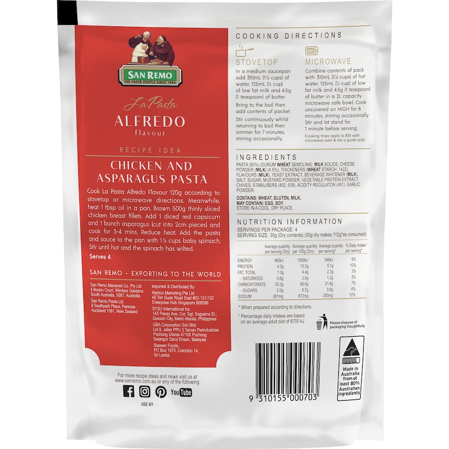 San Remo La Pasta Pasta & Sauce Alfredo 120g