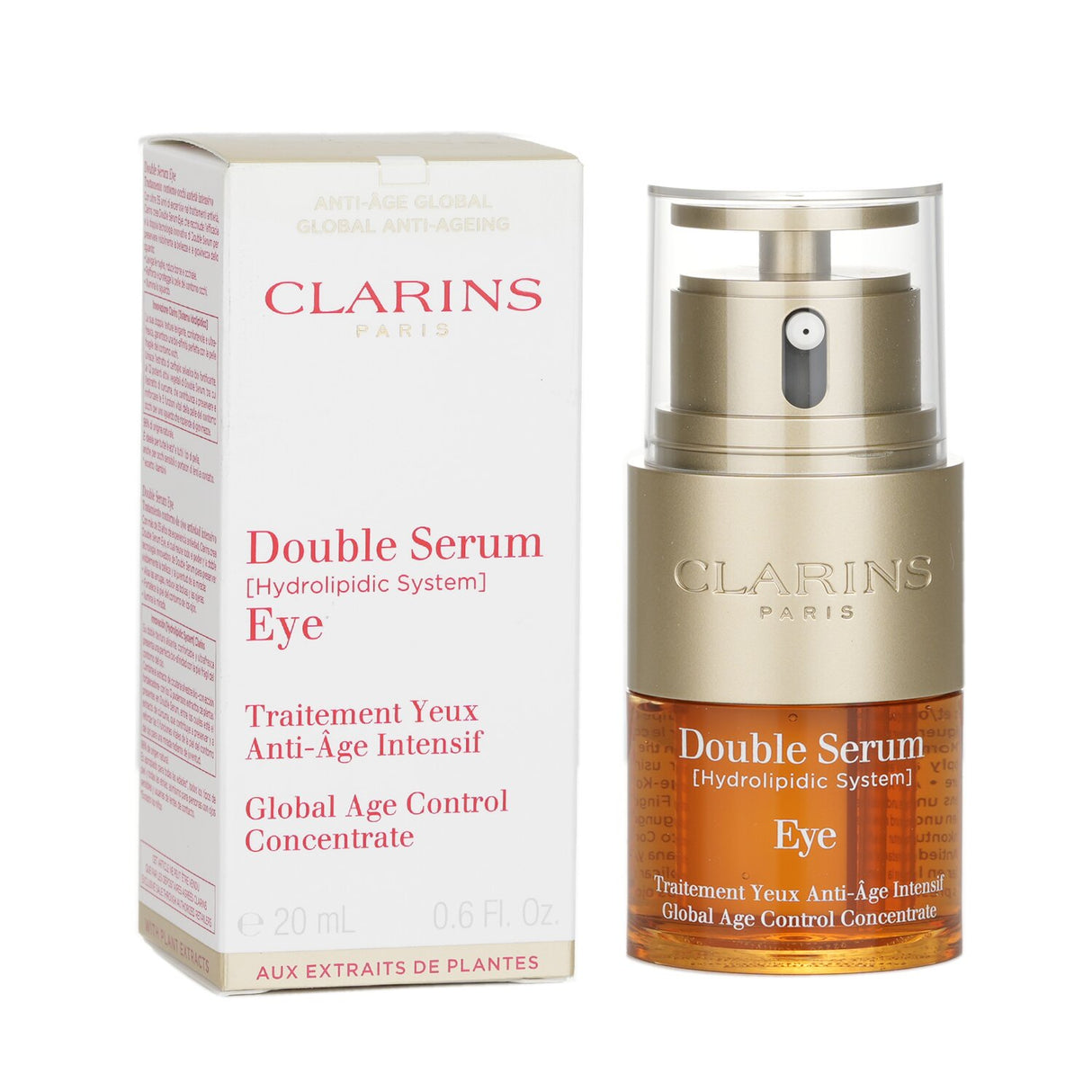 Clarins Double Serum Eye: anti-aging eye treatment with 96% natural ingredients for fine lines and puffiness.