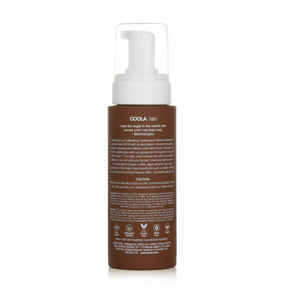 Coola Organic Sunless Tan Sculpting Mousse 207ml, vegan formula for a quick, streak-free tan with a light Piña Colada scent.