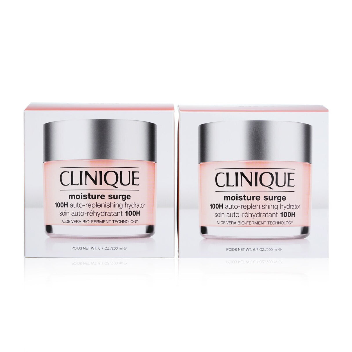 Clinique Moisture Surge Duo Pack featuring two 200ml tubs of gel-cream moisturizer for ultimate 100-hour hydration.