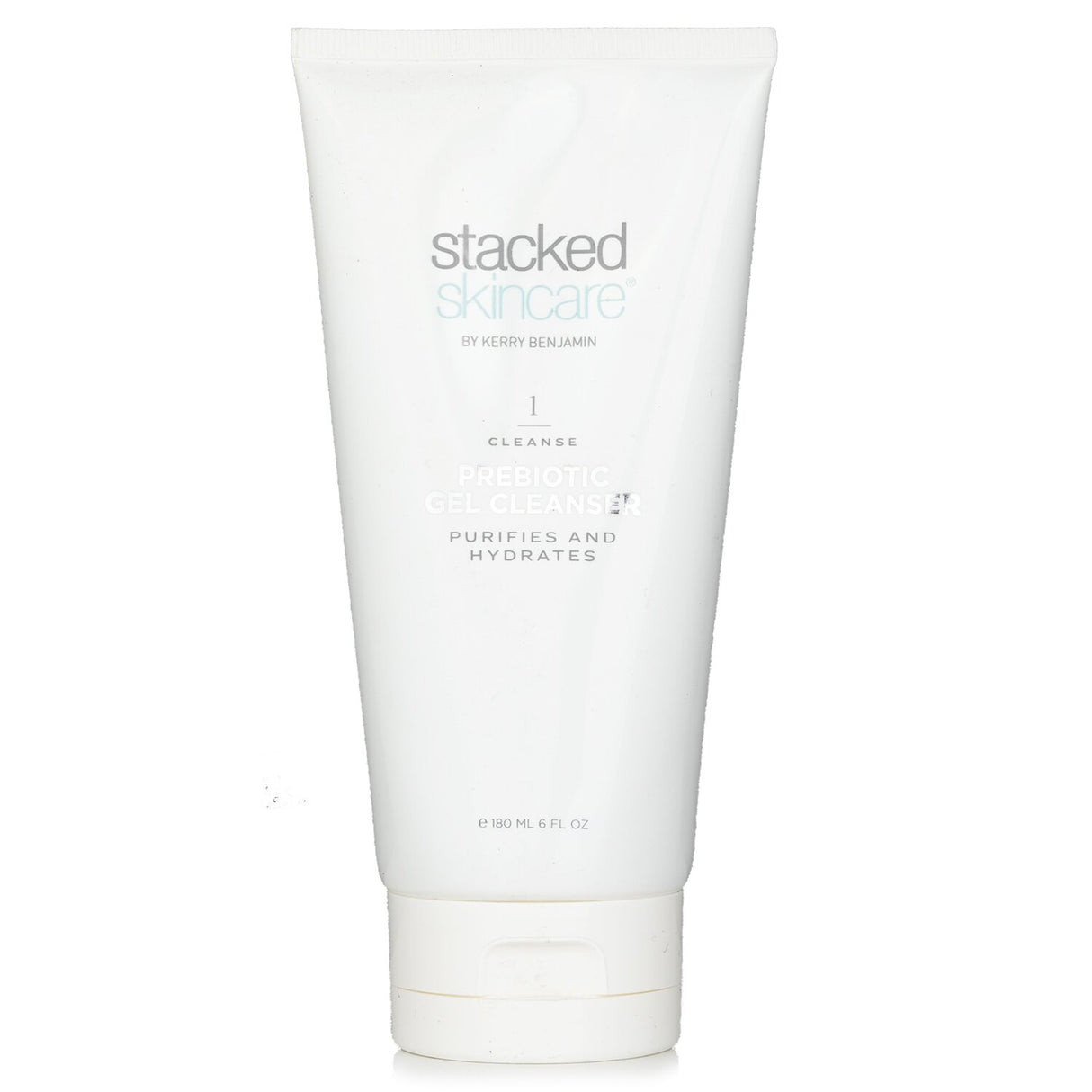 Aqua-colored gel cleanser in 180ml bottle, infused with prebiotics and copper gluconate for balanced, hydrated skin.