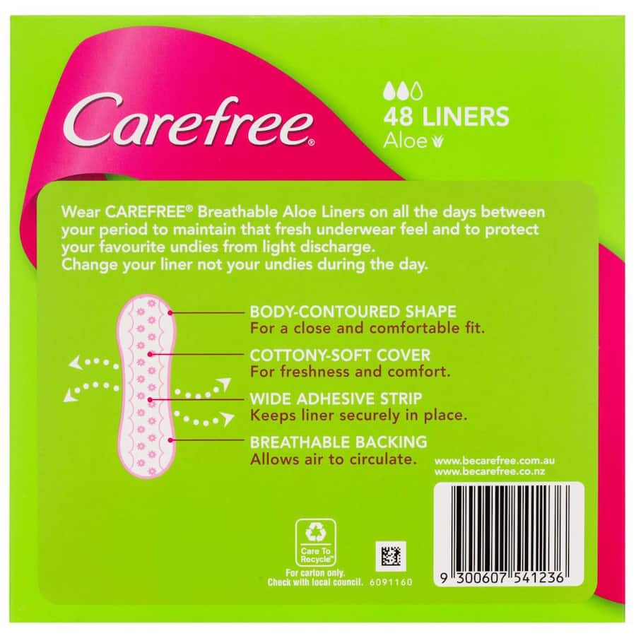 Carefree Panty Liners Aloe Breathable 48pack