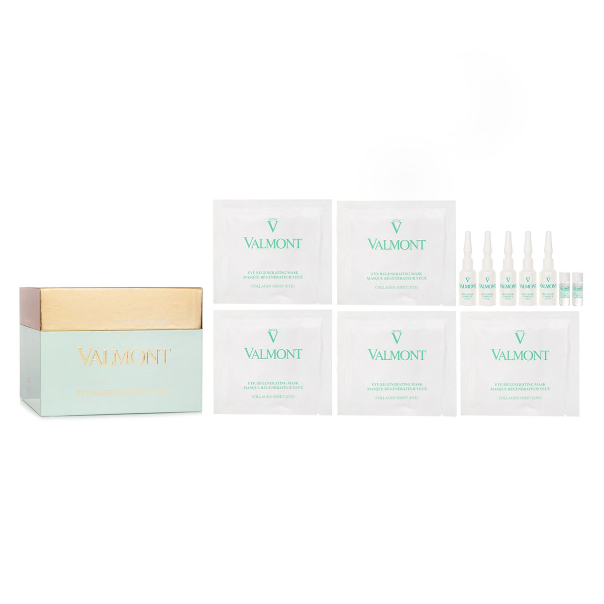 Valmont Eye Regenerating Mask with collagen eye sheets for hydration, reducing fine lines, and revitalizing tired eyes.