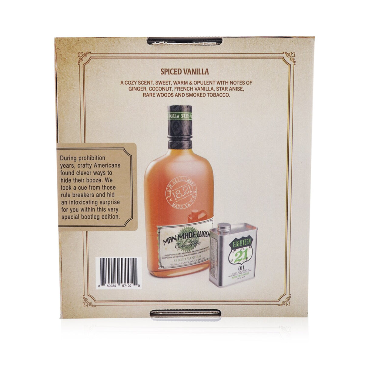 Grooming gift set featuring 532ml Spiced Vanilla Wash and 60ml Oil, perfect for stylish men’s self-care.