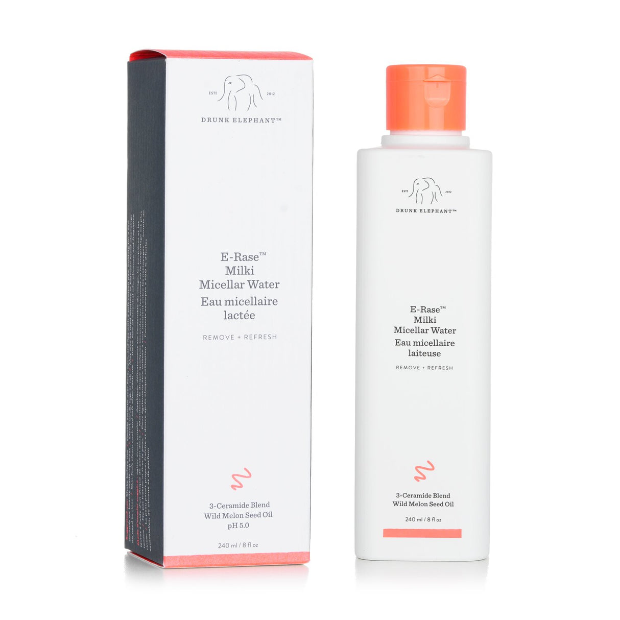 Drunk Elephant E-Rase Milki Micellar Water, 240ml, a gentle, ceramide-rich cleanser for all skin types, free of irritants.