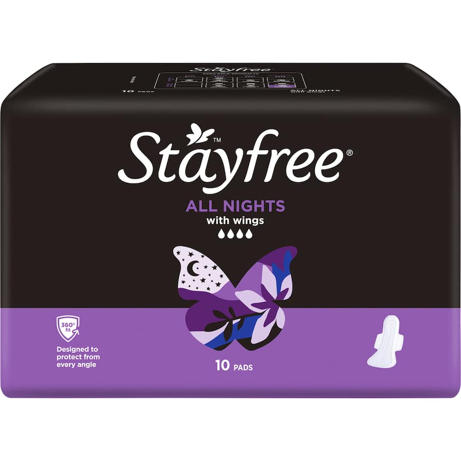 Stayfree Cotton Soft Pads All Night Wings 10pack