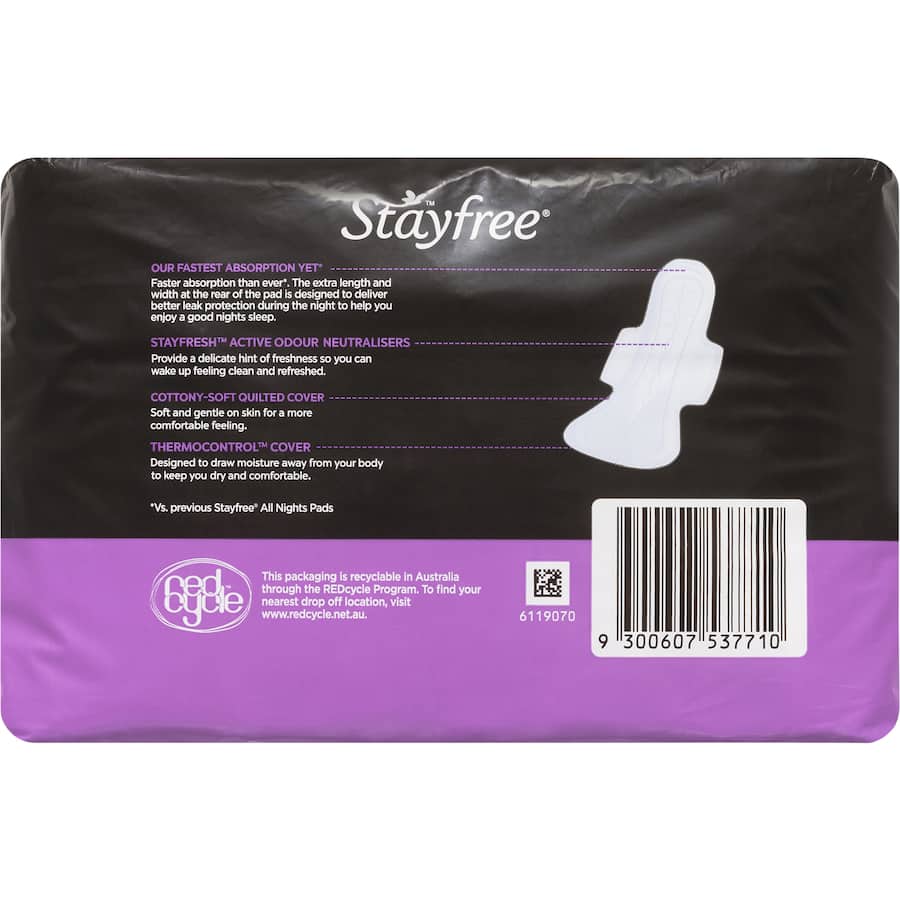 Stayfree Cotton Soft Pads All Night Wings 10pack