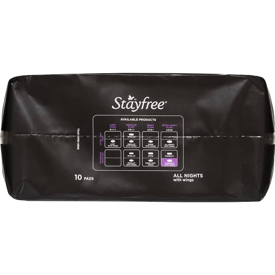 Stayfree Cotton Soft Pads All Night Wings 10pack