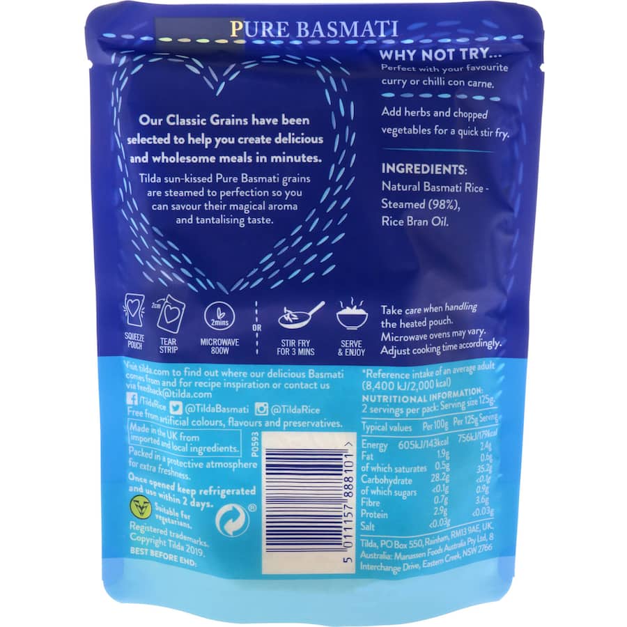 Tilda Steamed Rice Pure Basmati Pouch 250g