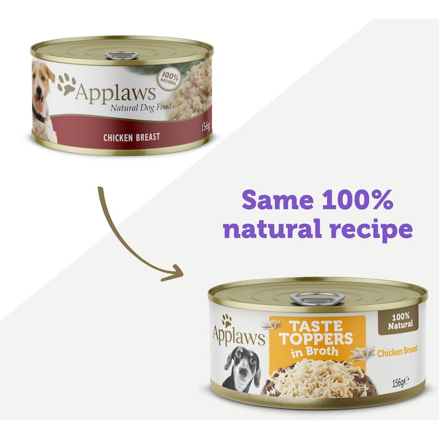 Applaws Taste Toppers Wet Dog Food In Broth Chicken Breast Can 156g