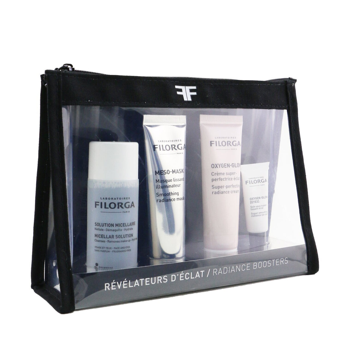 Filorga Radiance Boosters Set: Includes Micellar Solution, Meso-Mask, and Oxygen-Glow products for luminous, rejuvenated skin.