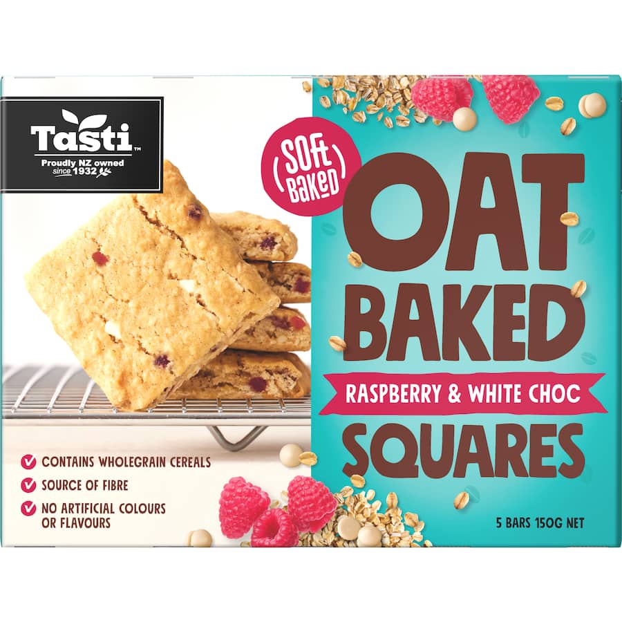 Tasti Oat Bars Raspberry & White Choc Squares 5pk 150g