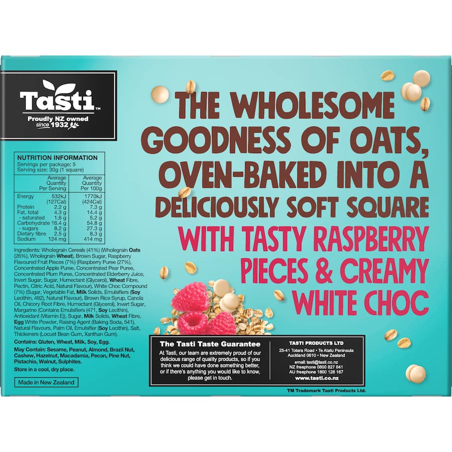 Tasti Oat Bars Raspberry & White Choc Squares 5pk 150g