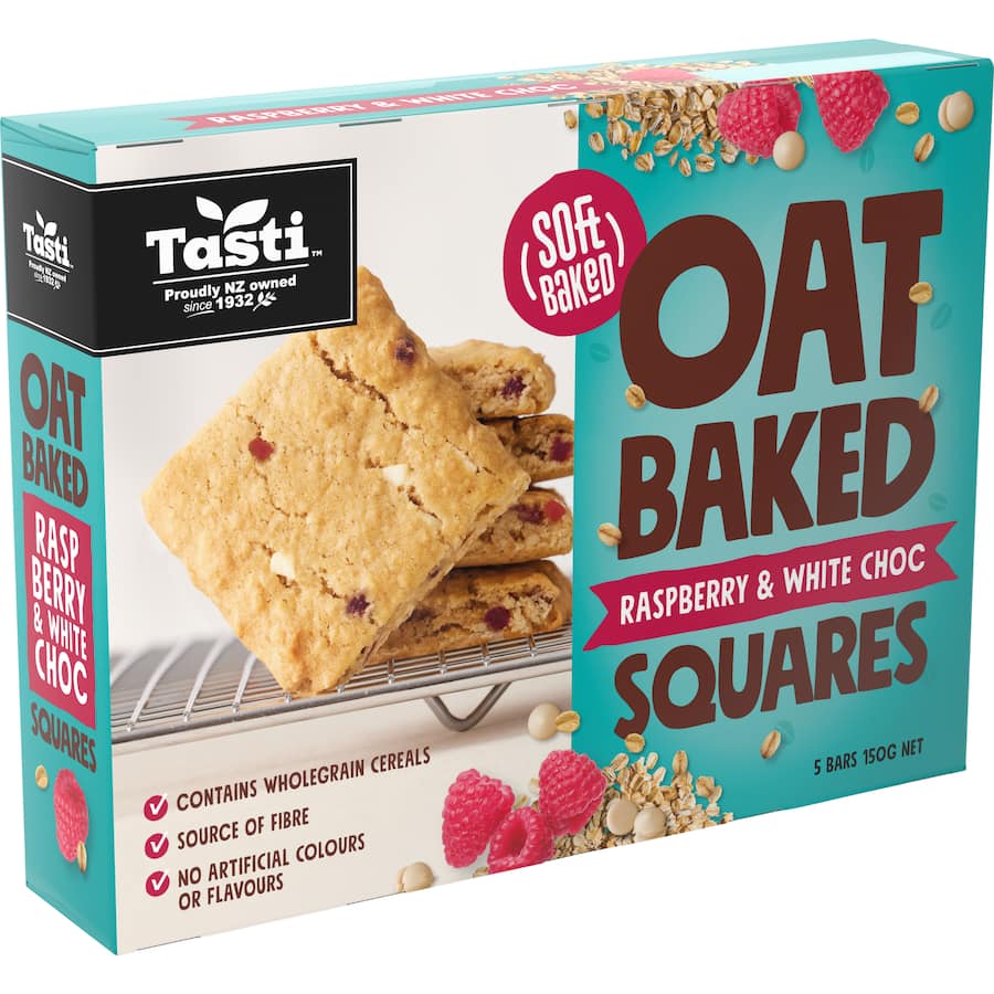 Tasti Oat Bars Raspberry & White Choc Squares 5pk 150g