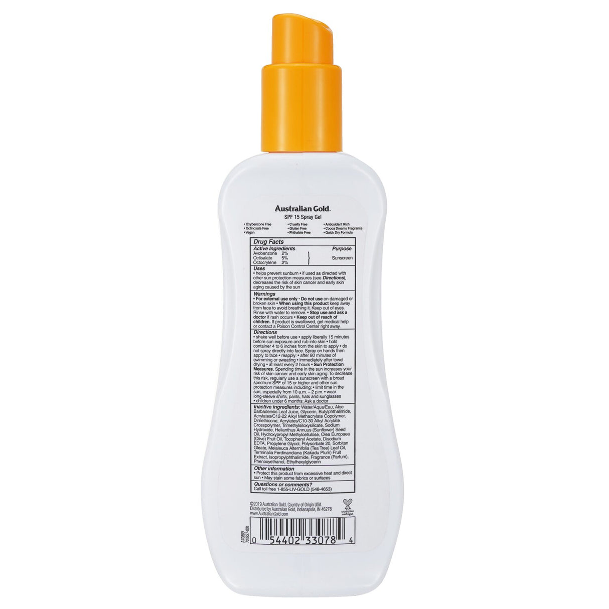 Australian Gold - Spray Gel Sunscreen SPF 15 (Ultimate Hydration) - 237ml/8oz