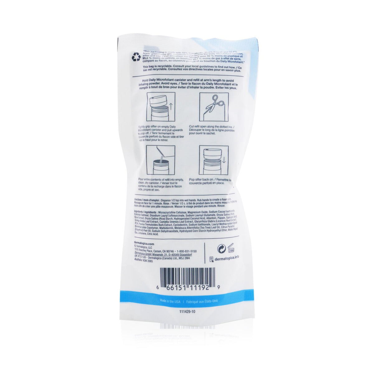 Gentle daily exfoliating scrub refill for bright, even complexion with bearberry and rice extracts, suitable for all skin types.