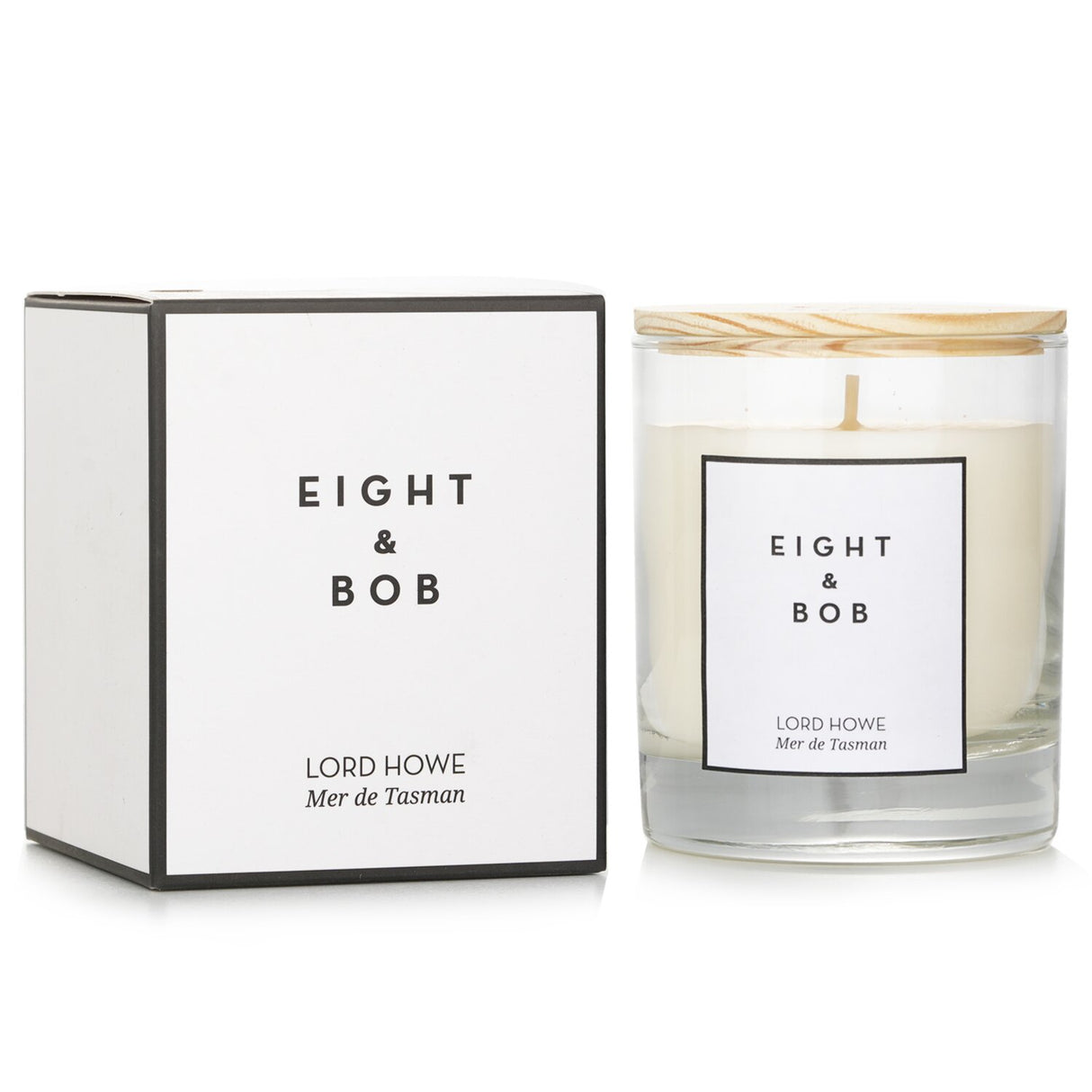 Luxurious Eight & Bob Candle - Lord Howe, 230g, made from vegetable wax, burn time 60 hours, chic packaging, serene scent.
