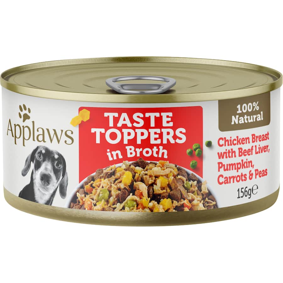 Applaws Taste Toppers Wet Dog Food In Broth Chicken, Liver & Veg Can 156g