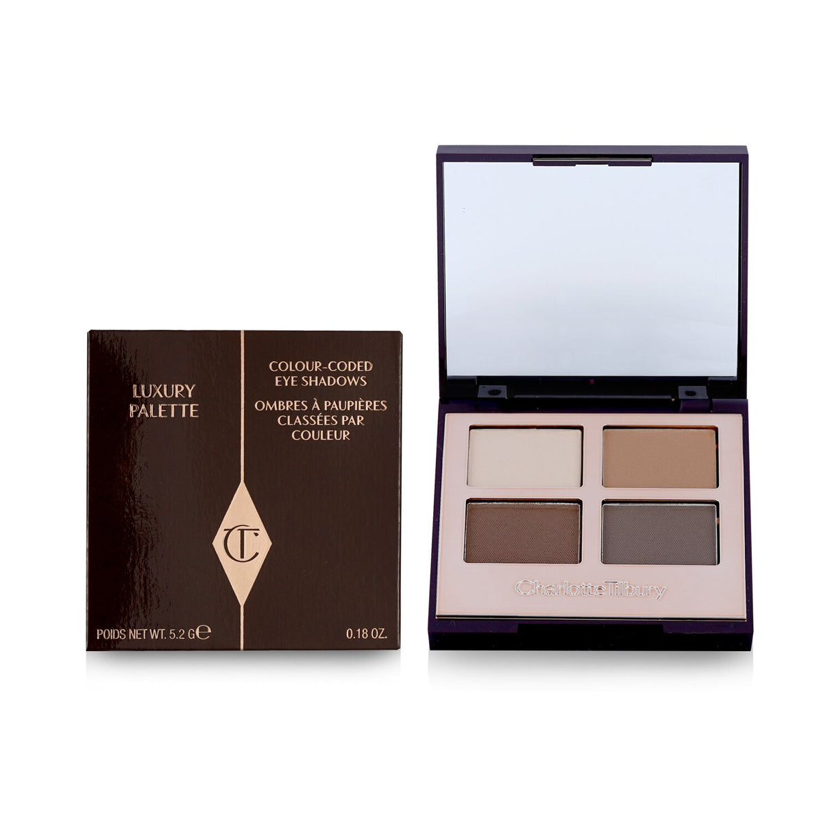 Charlotte Tilbury Luxury Palette #The Sophisticate features four blendable eyeshadow shades for versatile day-to-night looks.
