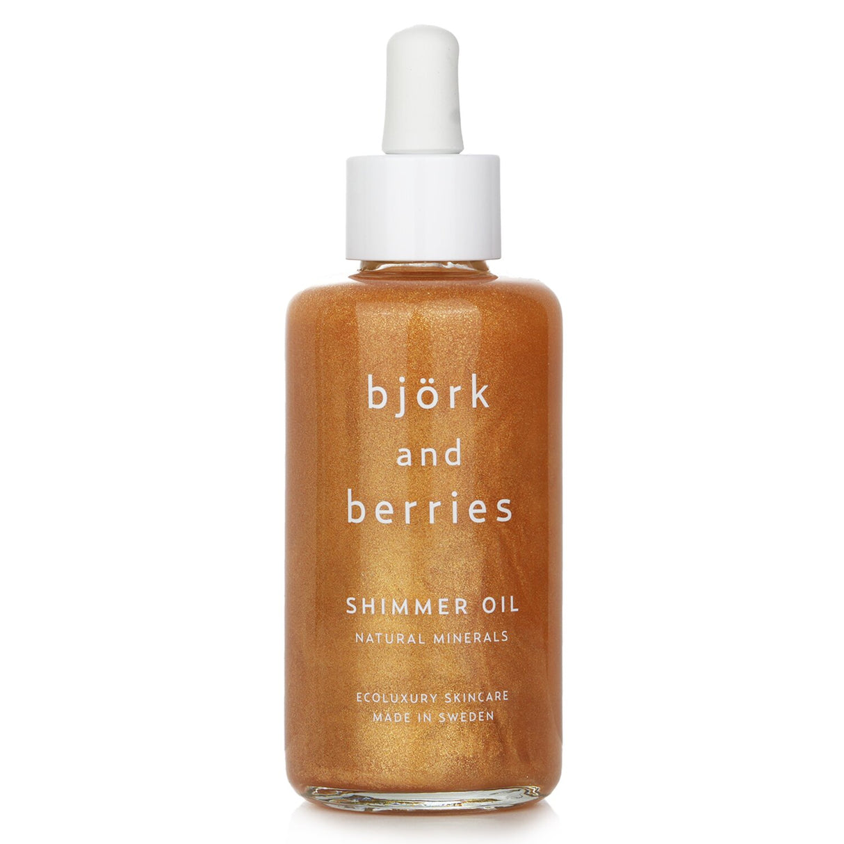 Luxurious Bjork & Berries Shimmer Oil in a 100ml bottle, enriched with birch extract for glowing, hydrated skin.