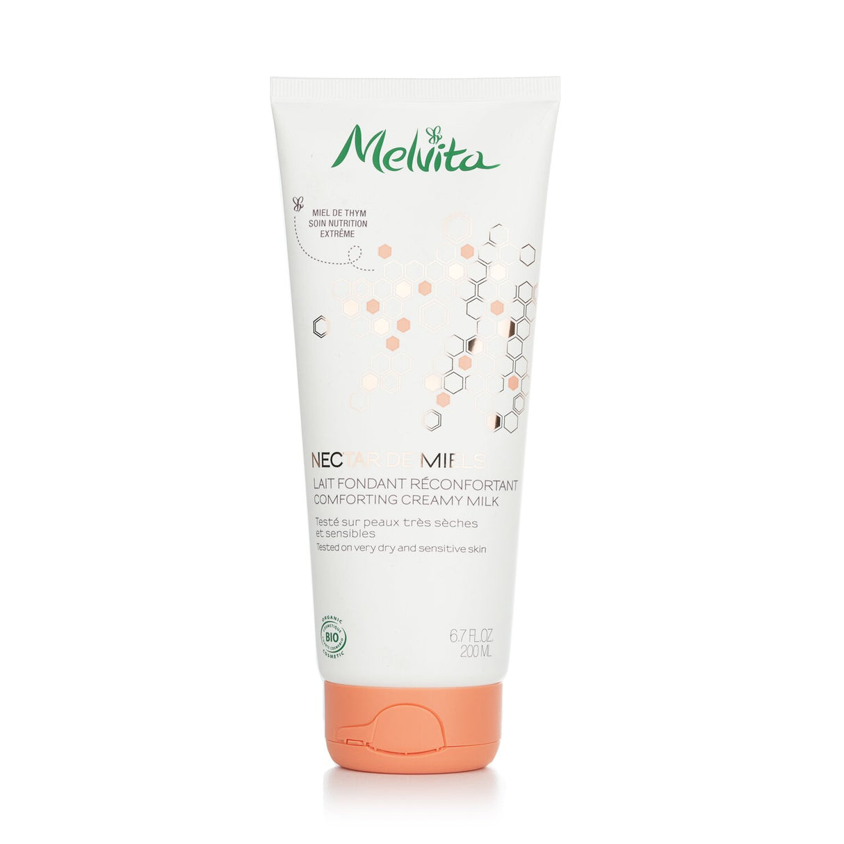 Melvita Nectar De Miels Creamy Milk is a hydrating body moisturizer enriched with organic honeys for dry, sensitive skin.