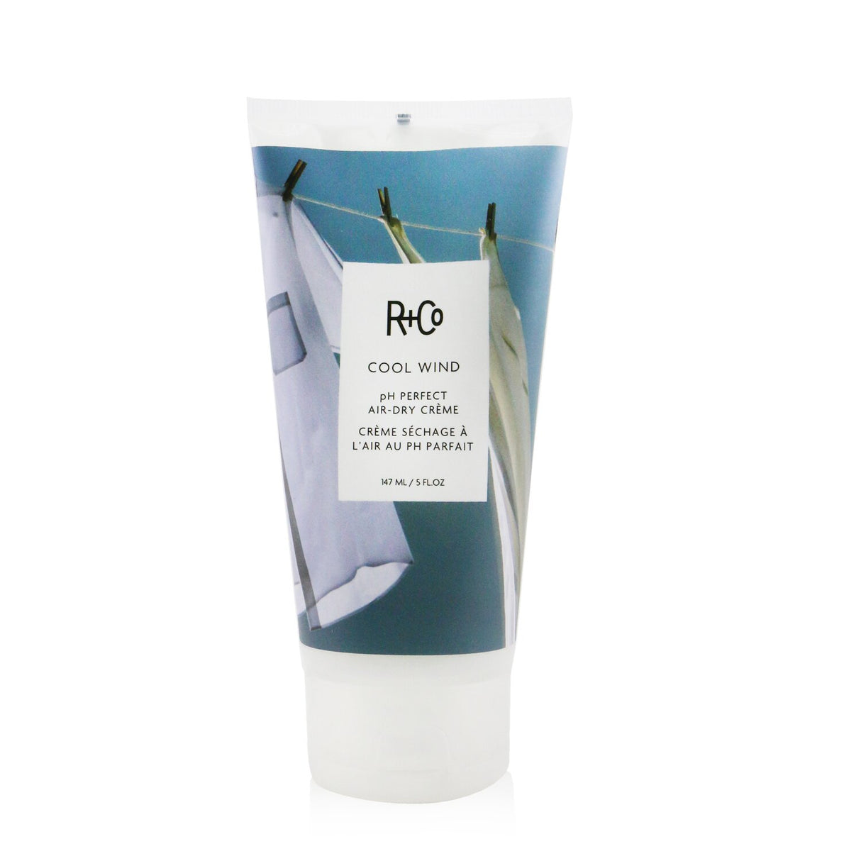 R+Co Cool Wind Air-Dry Creme in 147ml, a vegan styling cream to tame frizz and enhance natural hair shine without heat.