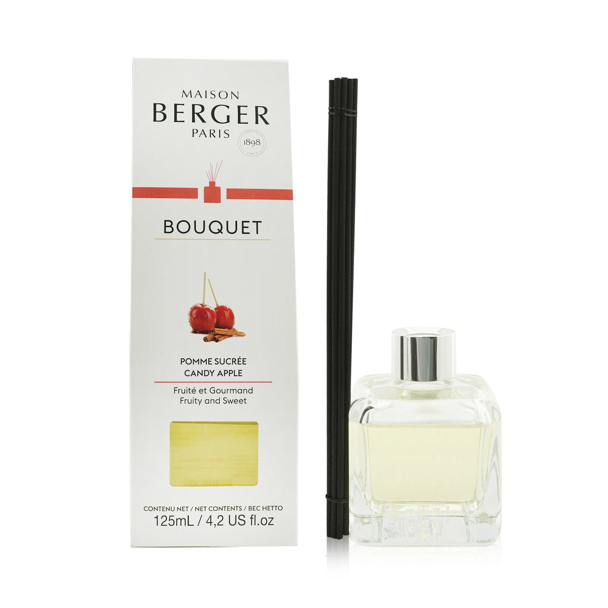 Elegantly designed glass cube diffuser filled with Candy Apple scent for a refreshing home ambiance.