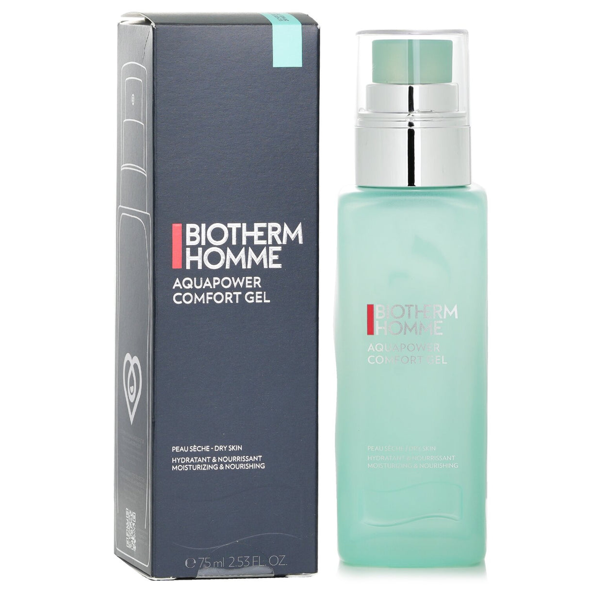 Biotherm Homme Aquapower Comfort Gel in a 75ml size, designed for men’s dry skin with fast-absorbing water-gel hydration.