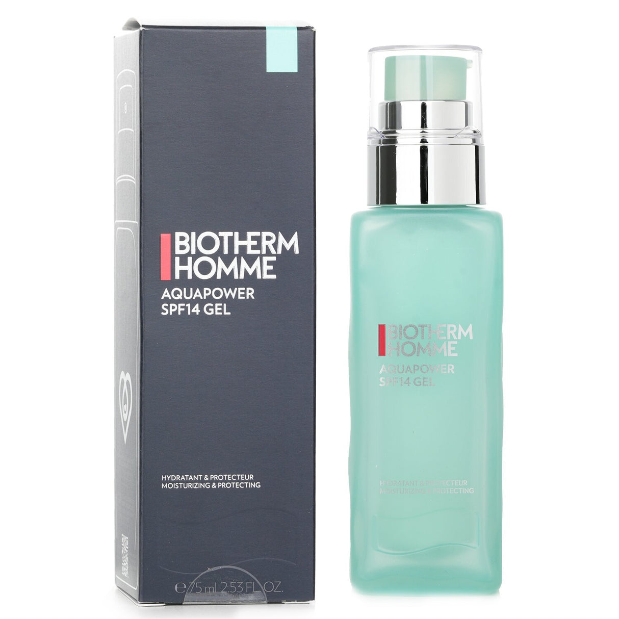 Biotherm Homme Aquapower Gel in 75ml, a lightweight, hydrating SPF14 moisturizer for men with Life Plankton for fresh, protected skin.