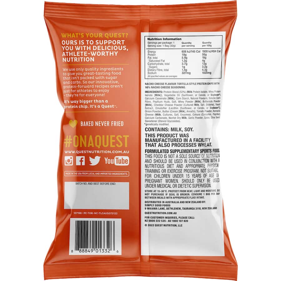 Quest Protein Tortilla Chips Nacho Cheese 32g