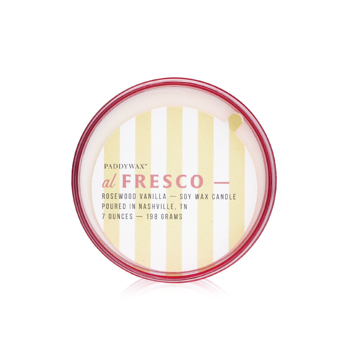 Paddywax Al Fresco Candle in Rosewood Vanilla, 7oz, in a stylish glass vessel for a cozy, clean-burning ambiance.