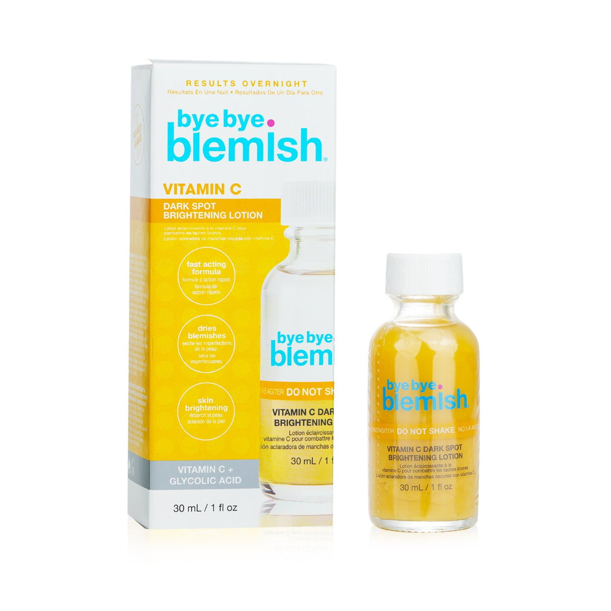 Brightening lotion in a 30ml bottle with Vitamin C and Salicylic Acid for targeting dark spots and enhancing skin luminosity.