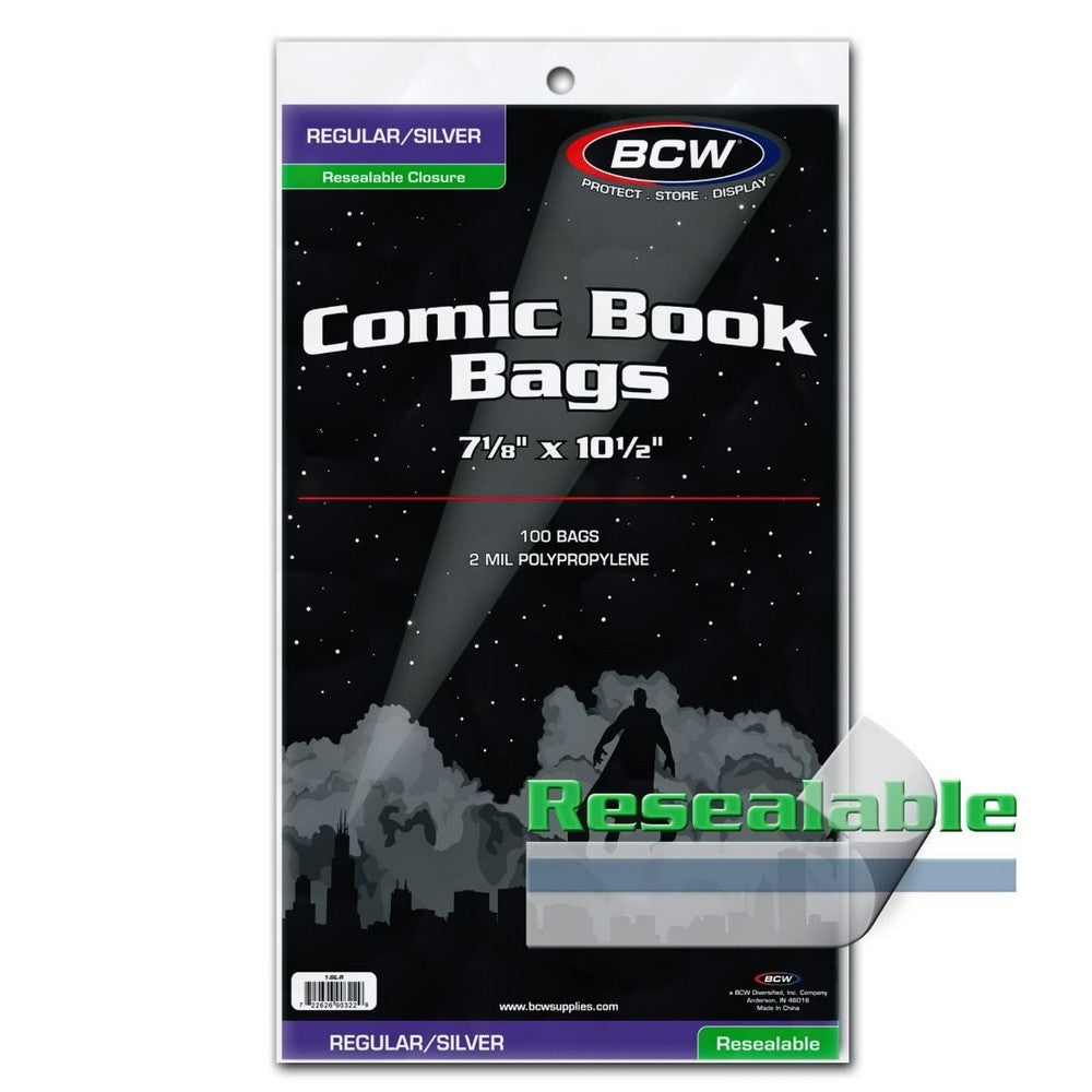 BCW - Comic Bags - Resealable Silver/Regular Bags - 7 1/8 X 10 1/2 - Game