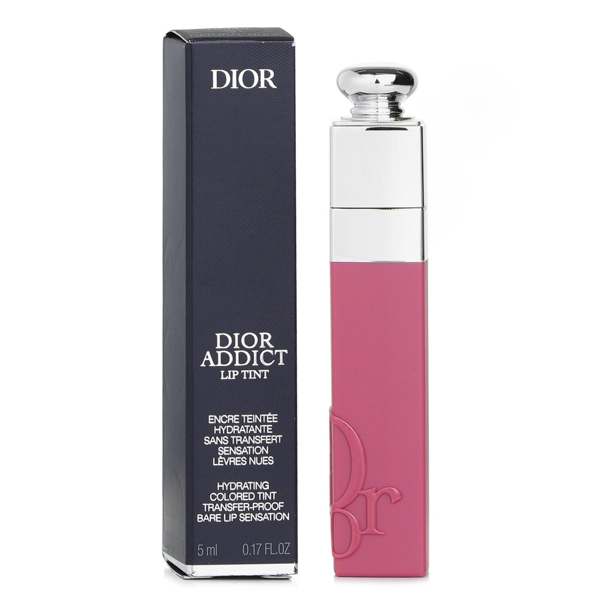 Hydrating Dior Addict Lip Tint in #351 Natural Nude, features Cherry Oil for comfort, bold color, and a no-transfer semi-matte finish.