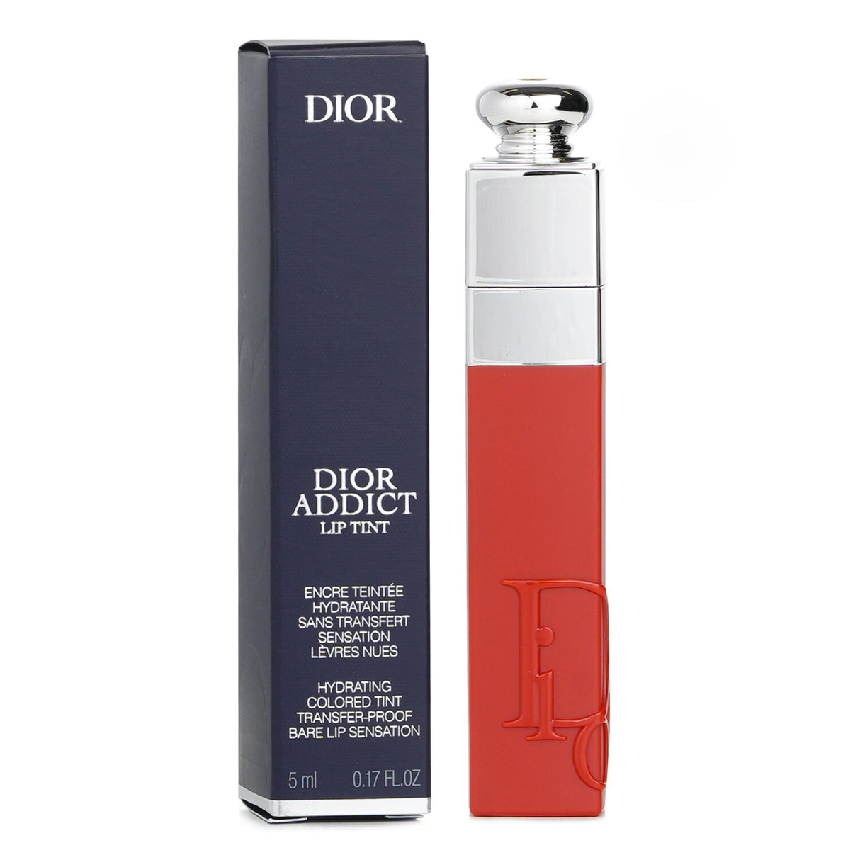 Hydrating Dior Addict Lip Tint #421 Natural Tea in 5ml, featuring bold color, cherry oil, and a precise applicator for defined lips.