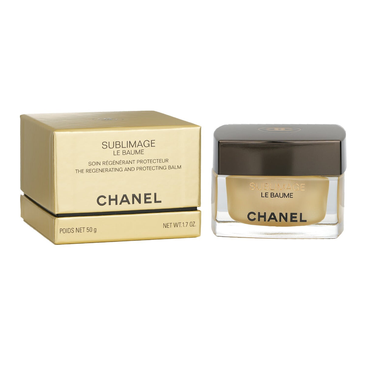 Luxury Chanel Sublimage Le Baume, a regenerating and protecting facial balm, enhances skin's hydration and radiance.