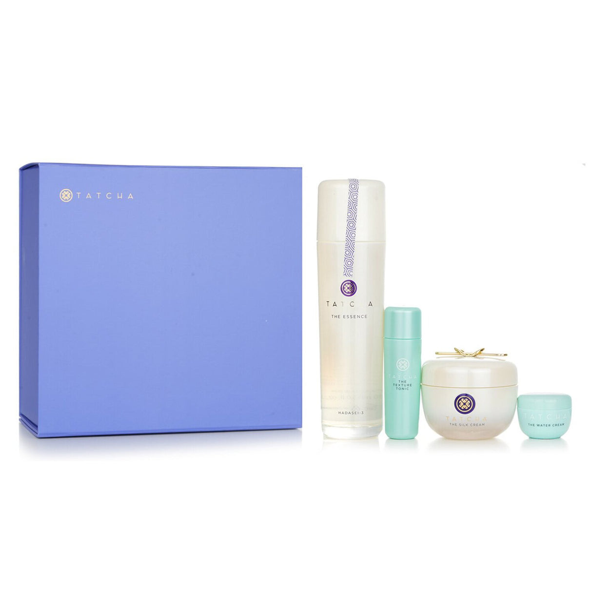 Tatcha Essence Bundle featuring a skin softener and silk cream for radiant, hydrated, and youthful-looking skin.
